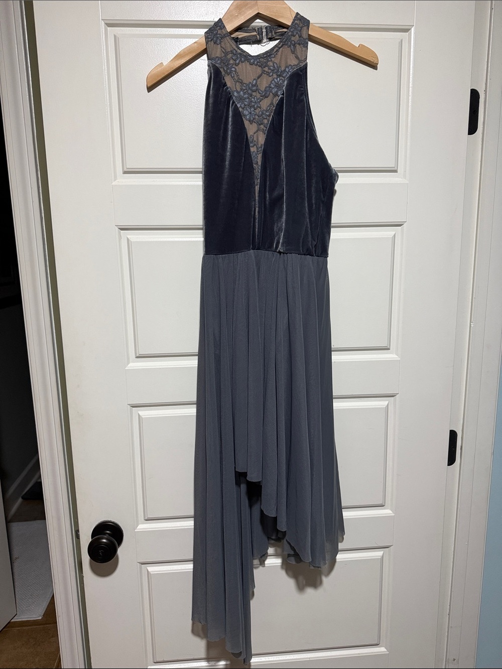 Weissman dance lyrical Costume Dress Gray velvet lace Size MA medium adult
